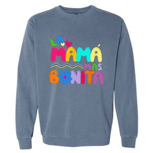 La MaMa Mas Bonita Retro Groovy Funny Spanish Mothers Day Garment-Dyed Sweatshirt