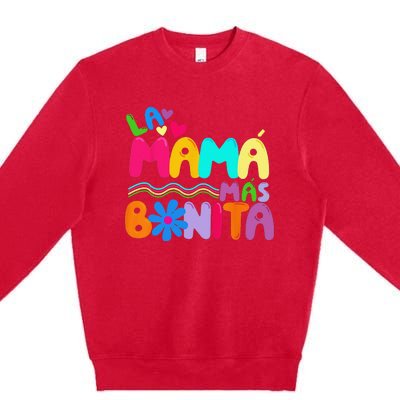 La MaMa Mas Bonita Retro Groovy Funny Spanish Mothers Day Premium Crewneck Sweatshirt