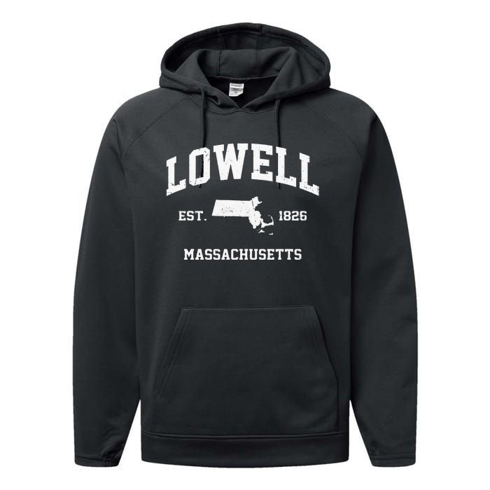 Lowell Massachusetts MA Vintage State Athletic Style Performance Fleece Hoodie