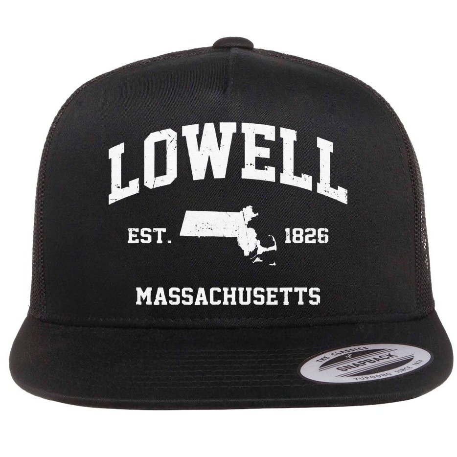 Lowell Massachusetts MA Vintage State Athletic Style Flat Bill Trucker Hat