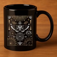 Luna Moth Moon Phases Witchy Dark Academia Aesthetic Gift 11oz C Handle Ceramic Mug