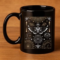 Luna Moth Moon Phases Witchy Dark Academia Aesthetic Gift 11oz C Handle Ceramic Mug