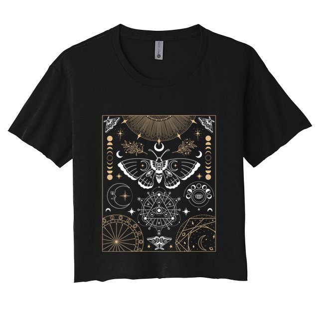 Luna Moth Moon Phases Witchy Dark Academia Aesthetic Gift Crop Top
