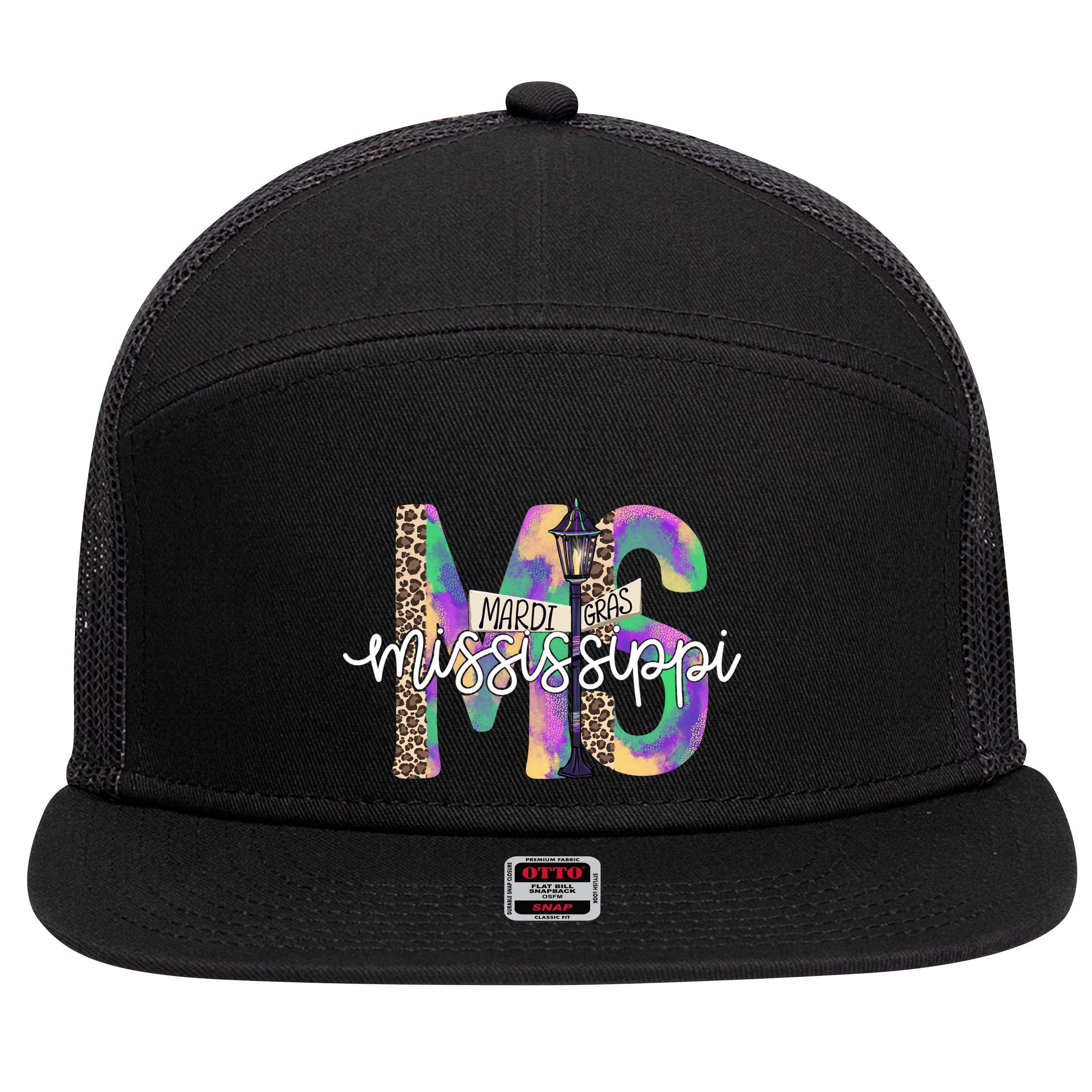 Leopard Mississippi Ms Mardi Gras 7 Panel Mesh Trucker Snapback Hat