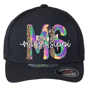 Leopard Mississippi Ms Mardi Gras Flexfit Unipanel Trucker Cap