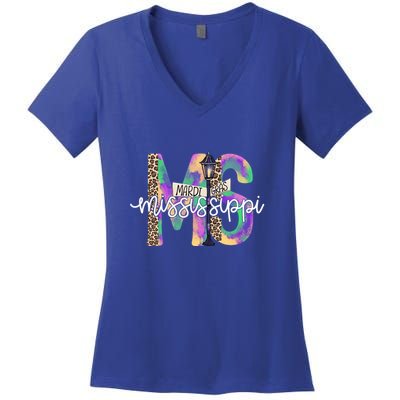 Leopard Mississippi Ms Mardi Gras Women's V-Neck T-Shirt