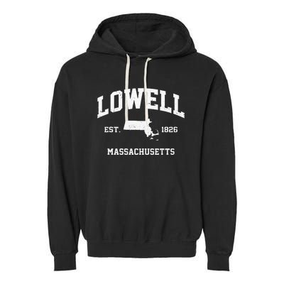 Lowell Massachusetts MA Vintage State Athletic Style Garment-Dyed Fleece Hoodie