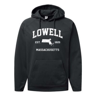 Lowell Massachusetts MA Vintage State Athletic Style Performance Fleece Hoodie