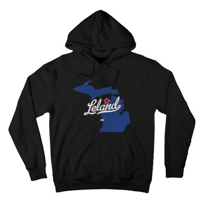 Leland Michigan MI Map Hoodie