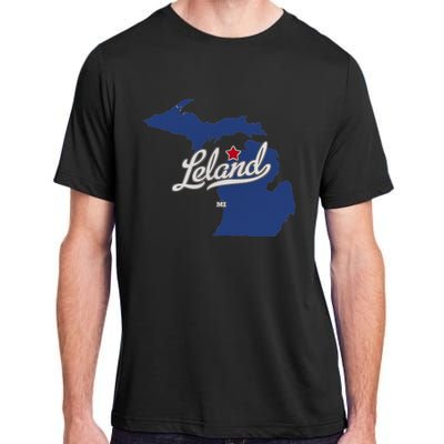 Leland Michigan MI Map Adult ChromaSoft Performance T-Shirt