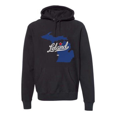 Leland Michigan MI Map Premium Hoodie