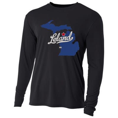 Leland Michigan MI Map Cooling Performance Long Sleeve Crew