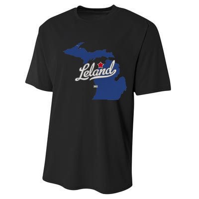 Leland Michigan MI Map Performance Sprint T-Shirt