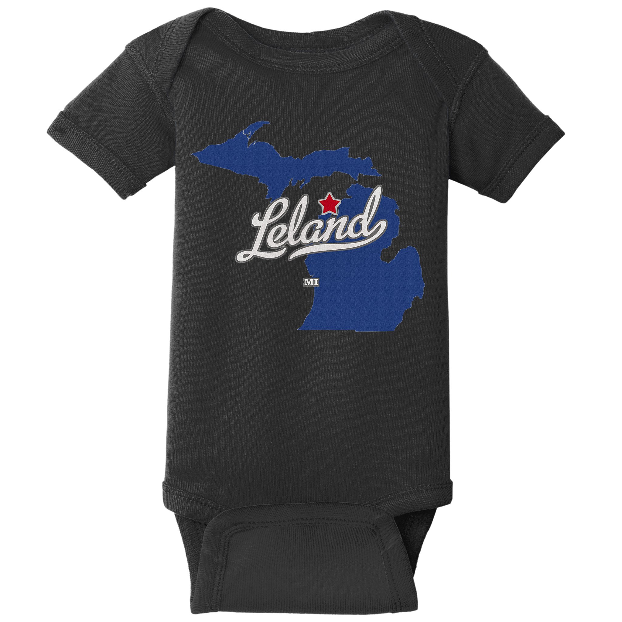 Leland Michigan MI Map Baby Bodysuit