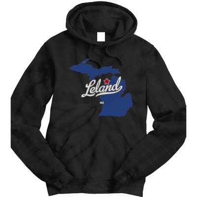 Leland Michigan MI Map Tie Dye Hoodie