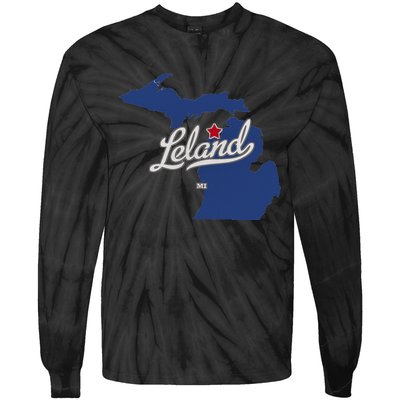 Leland Michigan MI Map Tie-Dye Long Sleeve Shirt