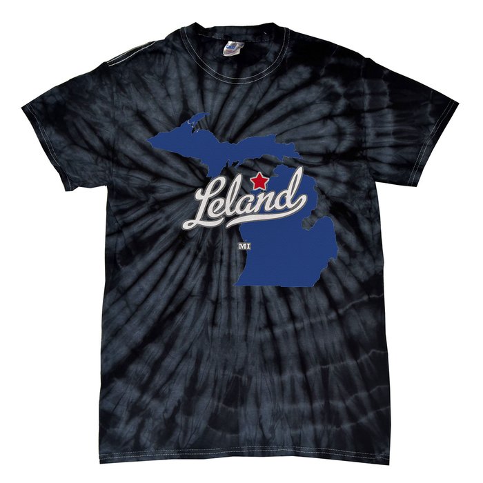 Leland Michigan MI Map Tie-Dye T-Shirt