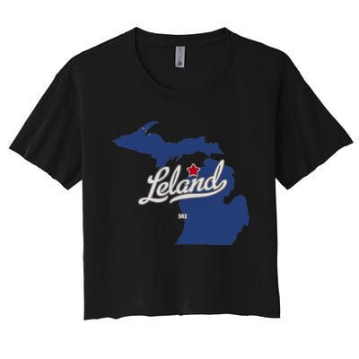 Leland Michigan MI Map Women's Crop Top Tee