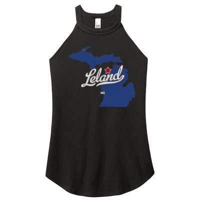 Leland Michigan MI Map Women’s Perfect Tri Rocker Tank