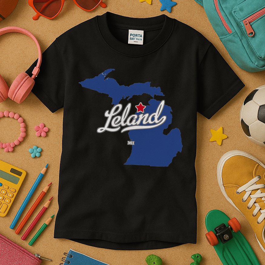 Leland Michigan MI Map Kids T-Shirt