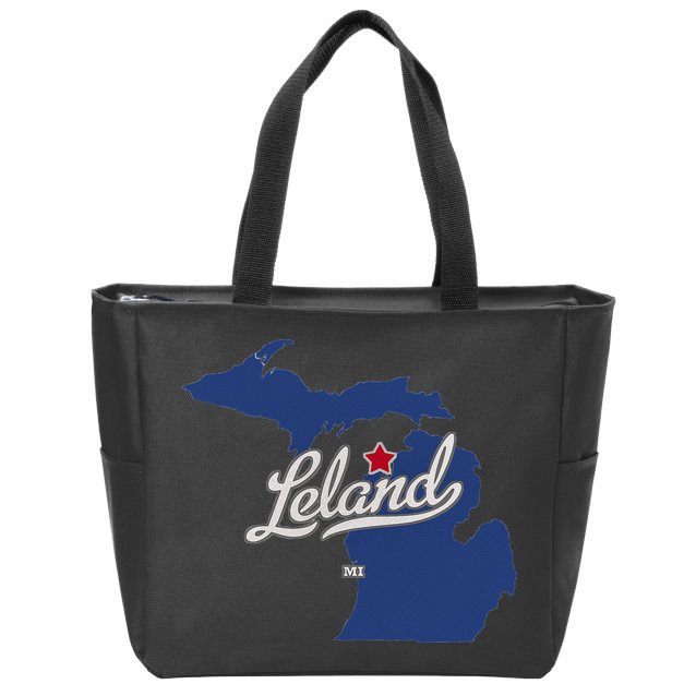 Leland Michigan MI Map Zip Tote Bag