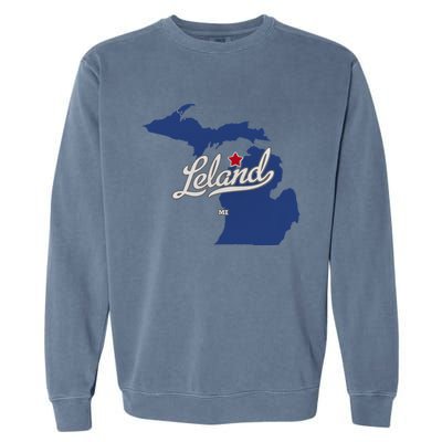 Leland Michigan MI Map Garment-Dyed Sweatshirt