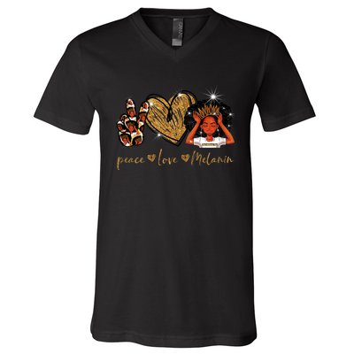 Love My Melanin Gift Black Owned Business Peace Love Melanin Gift V-Neck T-Shirt