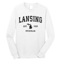 Lansing Michigan Mi Vintage Established Athletic Sports Design Long Sleeve Shirt