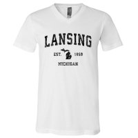 Lansing Michigan Mi Vintage Established Athletic Sports Design V-Neck T-Shirt