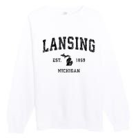 Lansing Michigan Mi Vintage Established Athletic Sports Design Premium Crewneck Sweatshirt