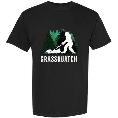 Lawn Mower Mowing Dad Landscaper Bigfoot Yeti Sasquatch Garment-Dyed Heavyweight T-Shirt