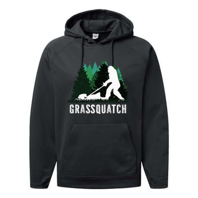 Lawn Mower Mowing Dad Landscaper Bigfoot Yeti Sasquatch Performance Fleece Hoodie