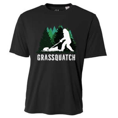 Lawn Mower Mowing Dad Landscaper Bigfoot Yeti Sasquatch Cooling Performance Crew T-Shirt