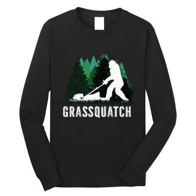 Lawn Mower Mowing Dad Landscaper Bigfoot Yeti Sasquatch Long Sleeve Shirt