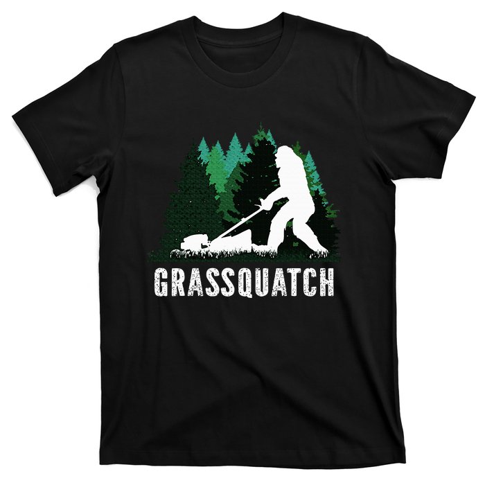 Lawn Mower Mowing Dad Landscaper Bigfoot Yeti Sasquatch T-Shirt