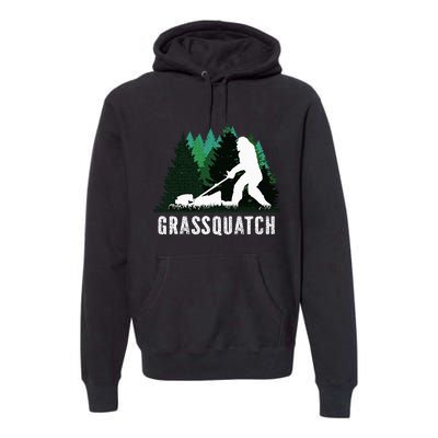 Lawn Mower Mowing Dad Landscaper Bigfoot Yeti Sasquatch Premium Hoodie