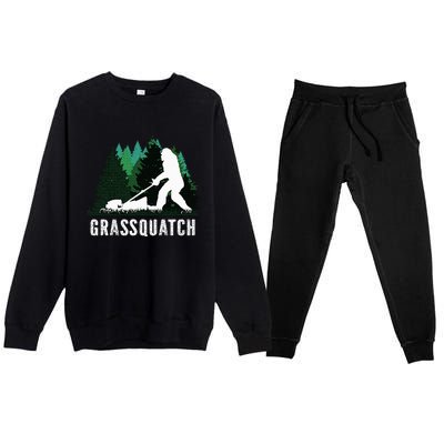 Lawn Mower Mowing Dad Landscaper Bigfoot Yeti Sasquatch Premium Crewneck Sweatsuit Set