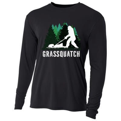 Lawn Mower Mowing Dad Landscaper Bigfoot Yeti Sasquatch Cooling Performance Long Sleeve Crew