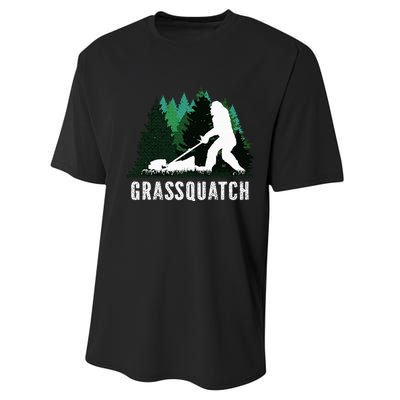 Lawn Mower Mowing Dad Landscaper Bigfoot Yeti Sasquatch Performance Sprint T-Shirt