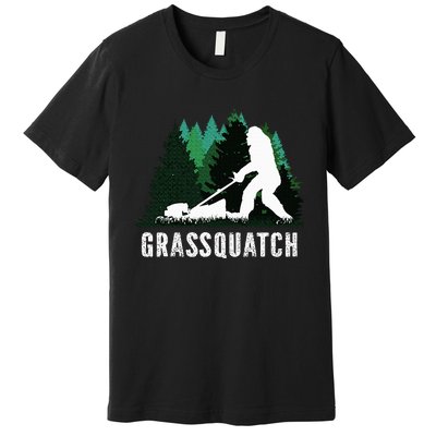 Lawn Mower Mowing Dad Landscaper Bigfoot Yeti Sasquatch Premium T-Shirt