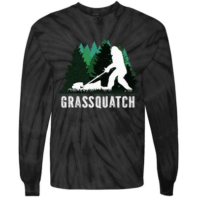 Lawn Mower Mowing Dad Landscaper Bigfoot Yeti Sasquatch Tie-Dye Long Sleeve Shirt