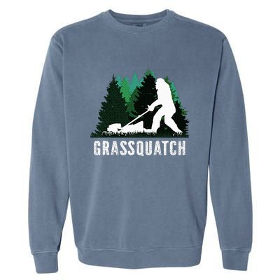 Lawn Mower Mowing Dad Landscaper Bigfoot Yeti Sasquatch Garment-Dyed Sweatshirt