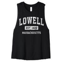 Lowell Massachusetts Ma Vintage Sports Women's Racerback Cropped Tank