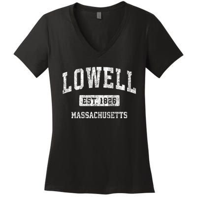 Lowell Massachusetts Ma Vintage Sports Women's V-Neck T-Shirt