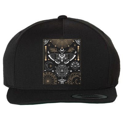 Luna Moth Moon Phases Witchy Dark Academia Aesthetic Gift Wool Snapback Cap