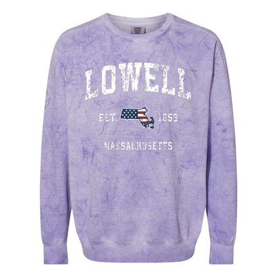 Lowell Massachusetts Ma Vintage American Flag Sports Design Colorblast Crewneck Sweatshirt