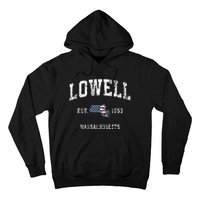 Lowell Massachusetts Ma Vintage American Flag Sports Design Hoodie