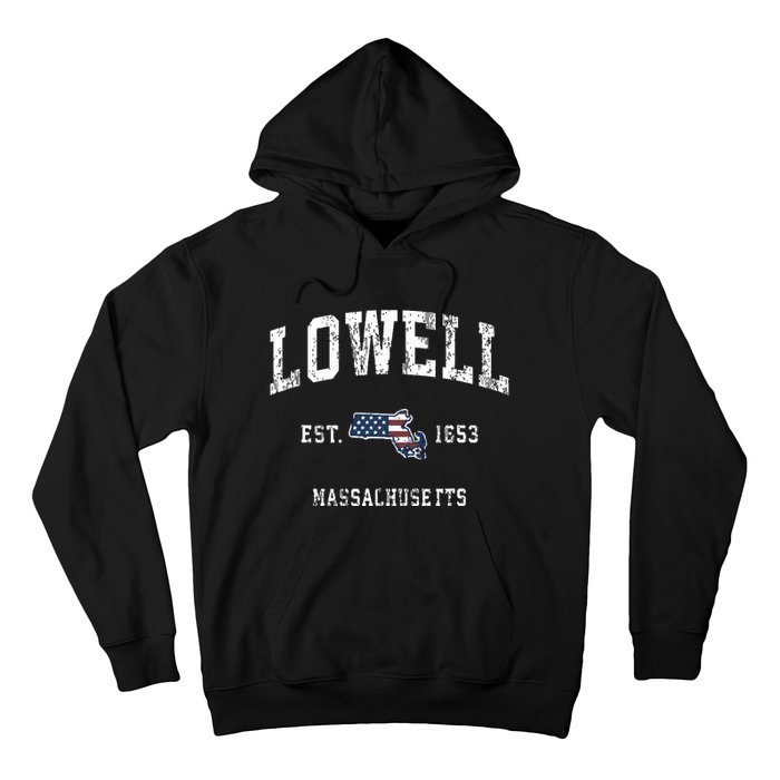 Lowell Massachusetts Ma Vintage American Flag Sports Design Hoodie