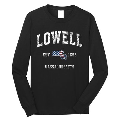 Lowell Massachusetts Ma Vintage American Flag Sports Design Long Sleeve Shirt