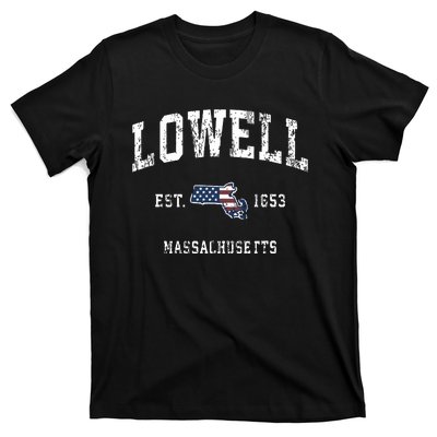 Lowell Massachusetts Ma Vintage American Flag Sports Design T-Shirt